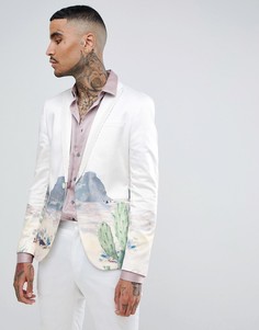 Белый приталенный сатиновый пиджак с отделкой в стиле вестерн ASOS DESIGN - Белый