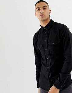 Черная рубашка в стиле вестерн на кнопках Bershka - Черный