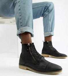 Черные замшевые ботинки для широкой стопы на шнуровке с молнией и контрастной подошвой ASOS DESIGN - Черный