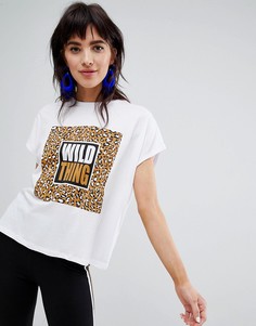 Футболка с леопардовым принтом и надписью wild thing Stradivarius - Белый