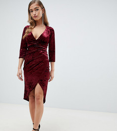 Бордовое бархатное платье миди с запахом TFNC Petite - Красный
