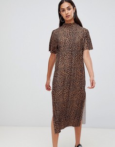 Платье-футболка макси с леопардовым принтом Wednesdays Girl - Коричневый