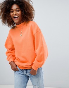 Оversize-свитер флуоресцентного персикового цвета с высоким воротником Bershka - Оранжевый
