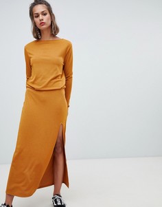 Платье макси с эластичной талией Pull&bear - Желтый Pull&;Bear