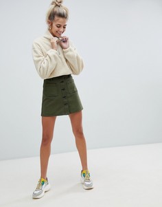 Юбка цвета хаки на пуговицах Bershka - Зеленый