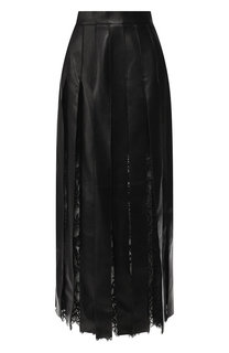 Кожаная юбка-миди с кружевными вставками Elie Saab