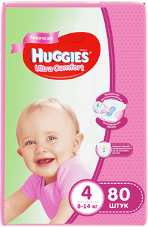 Подгузники Huggies Ultra Comfort для девочек 4 (8-14 кг) 80 шт., 1шт.
