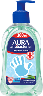 Мыло Aura Жидкое с антибактериальным эффектом Алоэ, 300 мл, 1шт.
