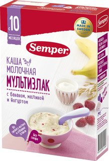Каша Semper Semper Молочная мультизлаковая с бананом, малиной и йогуртом (с 10 месяцев) 200 г, 1шт.