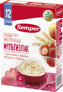 Каша Semper Semper Молочная мультизлаковая с клубникой, яблоком и бананом (с 12 месяцев) 200 г, 1шт.