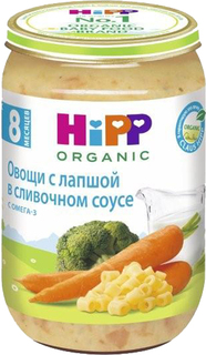 Пюре HiPP HiPP Овощи с лапшой в сливочном соусе (с 8 месяцев) 220 г, 1шт.