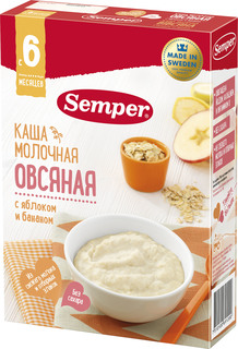 Каша Semper Semper Молочная овсяная с яблоком и бананом (с 6 месяцев) 200 г, 1шт.