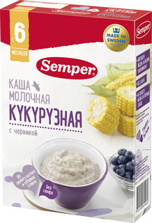 Каша Semper Semper Молочная кукурузная с черникой (с 6 месяцев) 200 г, 1шт.