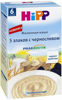HiPP Каша 5 злаков с черносливом и пребиотиками с 6 мес. 250 г мол., 1шт.