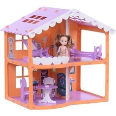 Домик для кукол R&C Дом Анжелика оранжево-сиреневый (с мебелью)