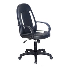 Кресло руководителя БЮРОКРАТ CH-826, на колесиках, искусственная кожа, черный/белый [ch-826/b+wh]