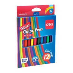 Фломастеры Deli E37172 круг. смываемые 12цв. коробка с европодвесом