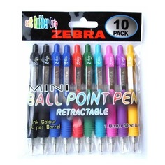 Набор шариковых ручек Zebra MINI Z-GRIP авт. 8цв. :2черн/2син/кр/зел/гол/роз/фио/жел (10шт) Зебра