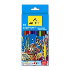Карандаши цветные акварельные Adel Aquacolor 216-2610-000 3мм 12цв. кисточка коробка/европод. Адель