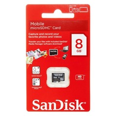 Карта памяти microSDHC SANDISK Mobile 8 ГБ, Class 4, SDSDQM-008G-B35, 1 шт.