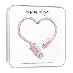Кабель Happy plug, micro USB B (m) - USB A(m), 2м, розовый [00157012] Noname