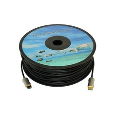 Кабель аудио-видео Fiber Optic, HDMI (m) - HDMI (m) , ver 2.0, 35м, GOLD черный, катушка Noname