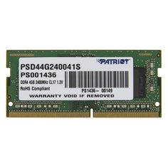 Модуль памяти PATRIOT PSD44G240041S DDR4 - 4Гб 2400, SO-DIMM, Ret Патриот