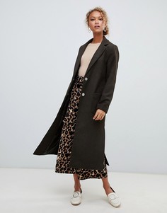 Длинное пальто с поясом на спинке New Look - Зеленый