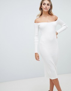 Платье миди в рубчик с открытыми плечами Missguided - Белый
