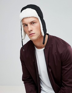 Черная шапка с подкладкой из искусственного меха Stradivarius - Черный