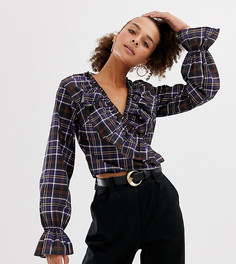 Блузка в клетку с запахом и оборками COLLUSION - Мульти