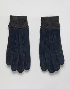 Замшевые перчатки с вязаными манжетами Dents - Темно-синий