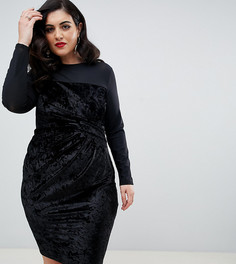 Черное бархатное платье миди со сборкой Flounce London Plus - Черный