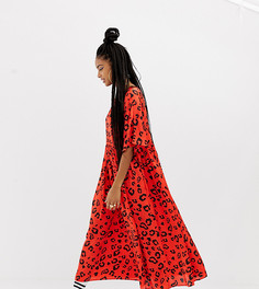Свободное платье миди с леопардовым принтом COLLUSION - Красный