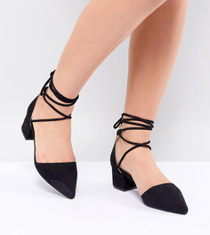 Черные туфли для широкой стопы на среднем каблуке с завязкой на щиколотке RAID - Черный