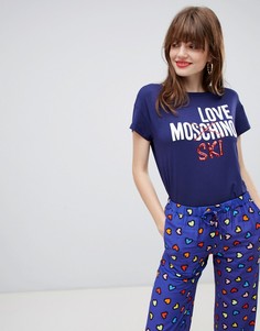 Футболка с декорированной надписью Ski Love Moschino - Синий