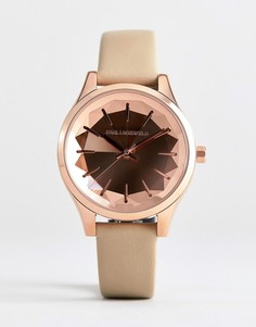 Женские часы с кожаным ремешком и розовым циферблатом Karl Lagerfeld KL1619 Janelle - Серый