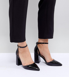 Черные туфли для широкой стопы из искусственной крокодиловой кожи на блочном каблуке RAID - Черный