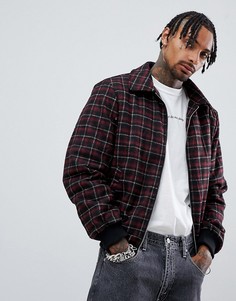 Бомбер в красную клетку с подкладкой из искусственного меха Sixth June - Красный