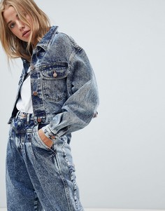 Укороченная выбеленная джинсовая куртка Wrangler - Синий