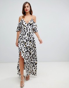 Платье макси с открытыми плечами и леопардовым принтом Forever Unique - Мульти