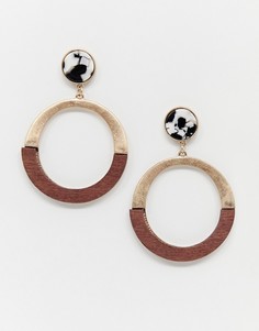 New Look marble and wood hoop earring in brown pattern - Коричневый
