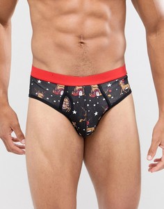 Трусы с новогодним принтом ASOS DESIGN - Черный