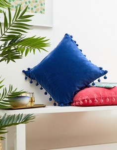 Синяя бархатная подушка с помпонами Ian Snow - Мульти