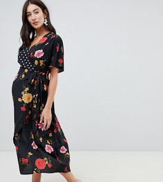 Платье с рукавами кимоно, запахом и принтом Influence Maternity - Черный