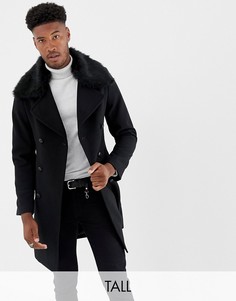 Кашемировое пальто со съемным воротником из искусственного меха Gianni Feraud Tall - Черный
