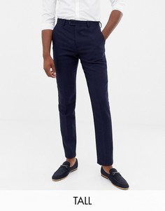 Темно-синие узкие брюки с добавлением шерсти и узором в елочку Gianni Feraud Tall - Темно-синий