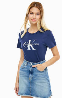 Хлопковая футболка синего цвета Calvin Klein