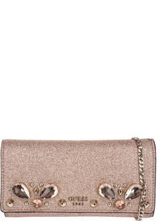Золотистый клатч с отделкой камнями Guess