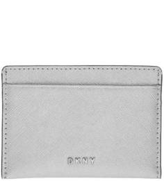 Серебристая визитница из сафьяновой кожи Dkny